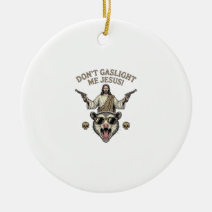 Funny Possum Jesus Vintage Engraving Shirt Design_ Ceramic Tree Decoration