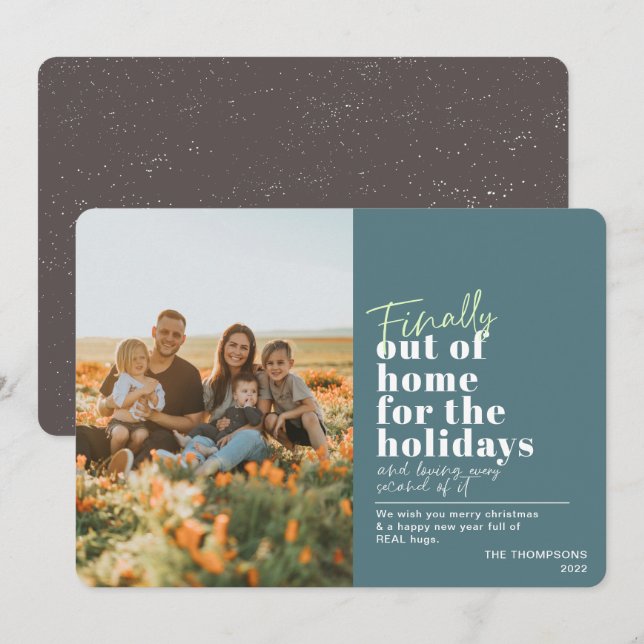 Funny Post Covid Finally Out Of Home Green Photo Holiday Card (Front/Back)