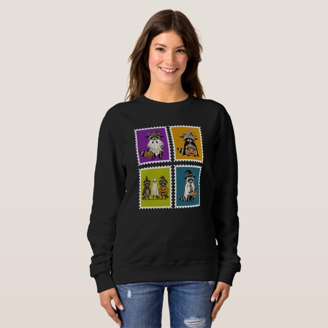 funny postage stamp Halloween racoon  Sweatshirt (Front Full)