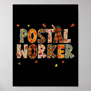 Funny Postal Worker Pumpkin Autumn Tree Fall Leave Poster