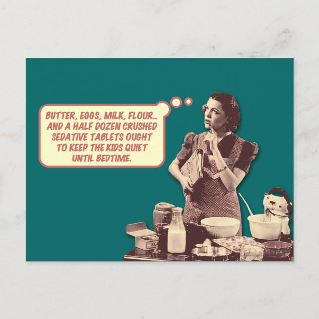 Funny Postcard - Retro Housewife Sleepytime Cake (Front)