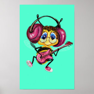 Funny Poster with Guitar Player Bee Painting
