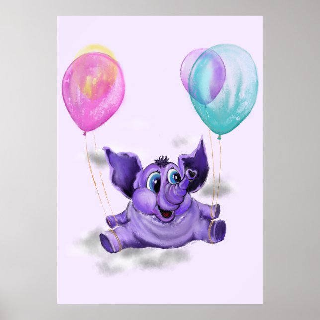 Funny Poster with Happy Elephant - Painting (Front)
