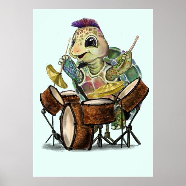Funny Poster with Turtle Drummer - Painting (Front)