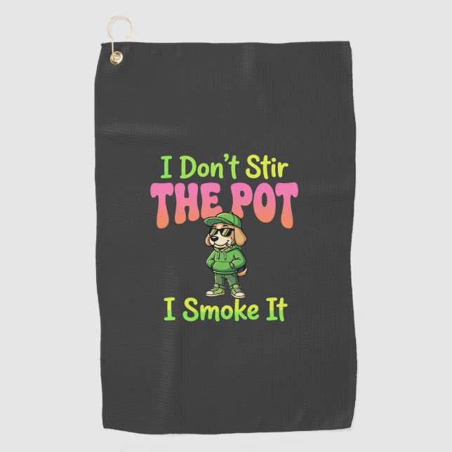 Funny Pot Smoking Dog Stoner Golf Towel (Front)