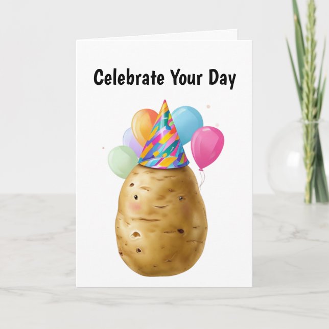 Funny Potato Birthday Gift with Party Hat Card (Front)