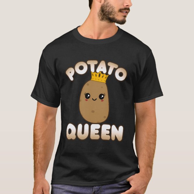 Funny Potato Cute Kawaii Style Smiling Potato Quee T-Shirt (Front)