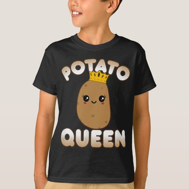 Funny Potato Cute Kawaii Style Smiling Potato Quee T-Shirt (Front)