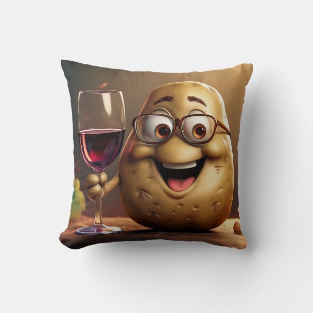 Funny Potato Drinking Wine Pillow! Cushion (Front)