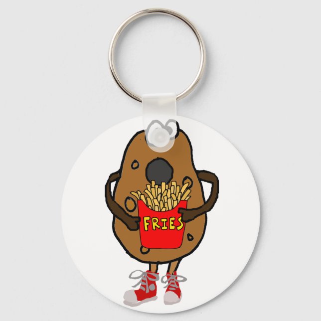 Funny Potato Eating French Fries Cartoon Key Ring (Front)