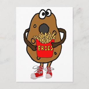 Funny Potato Eating French Fries Cartoon Postcard