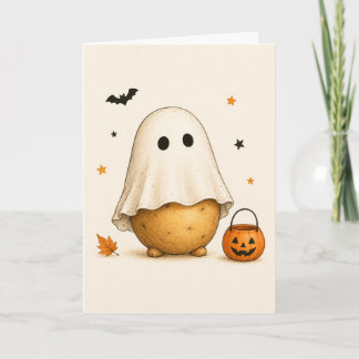 Funny Potato Ghost Happy Halloween Card