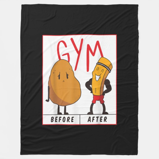 Funny Potato Gym Before After Workout Gift Fitness Fleece Blanket (Front)