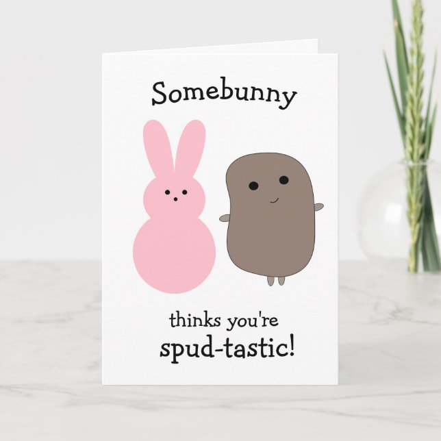 Funny Potato Pink Bunny Easter Card (Front)