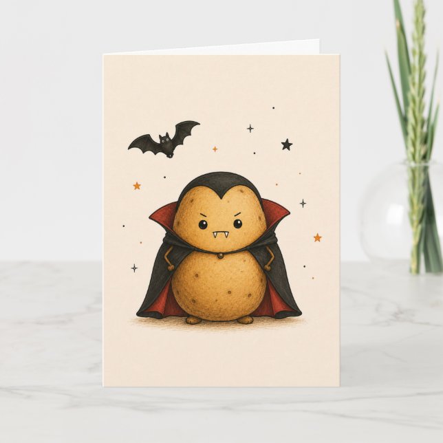 Funny Potato Vampire Happy Halloween Card (Front)