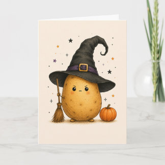 Funny Potato Witch Happy Halloween Card