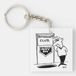 Funny Potholing Club Entrance in the Floor Cartoon Key Ring