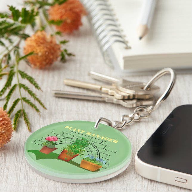 Funny Potted Flowers Plant Manager Personalised Key Ring (Front Right)