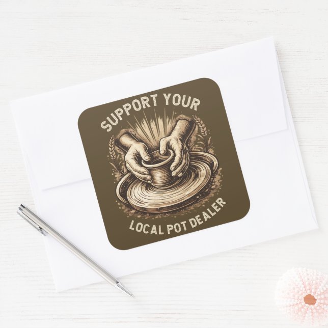 Funny Pottery Support Your Local Pot Dealer Artist Square Sticker (Envelope)