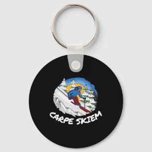 Funny Powder Skiing Carpe Skiem Key Ring