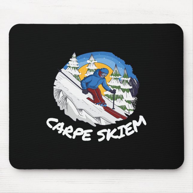 Funny Powder Skiing Carpe Skiem  Mouse Mat (Front)
