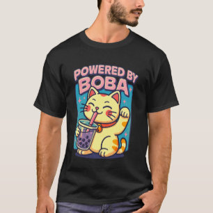 Funny Powered by Boba Cute Maneki Neko Lucky Cat T-Shirt