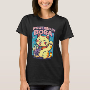 Funny Powered by Boba Cute Maneki Neko Lucky Cat T-Shirt