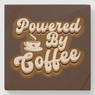 funny powered by coffee word art  stone coaster