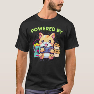 Funny Powered By Gamer Cat Gaming Coffee & The 80s T-Shirt