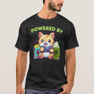 Funny Powered By Gamer Cat Gaming Iced Matcha & Th T-Shirt