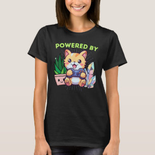 Funny Powered By Gamer Cat Plants Gaming & Crystal T-Shirt