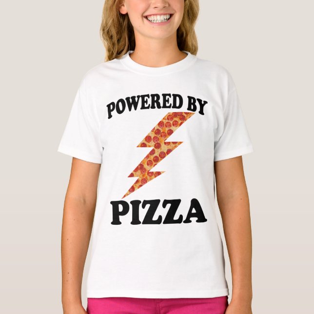 Funny Powered By Pizza Cool Pizza     T-Shirt (Front)