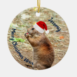 Funny Prairie Dog in Santa Hat Ceramic Tree Decoration