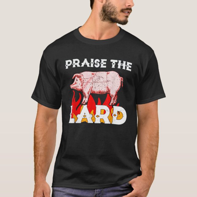 Funny PRAISE THE LARD BBQ Holy Pig Artwork T-Shirt (Front)