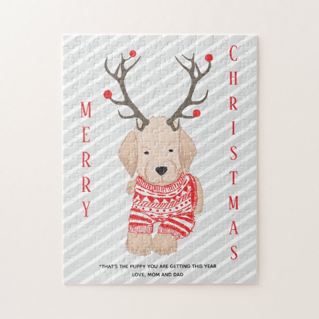 Funny Prank Christmas Golden Retriever Puppy Gift Jigsaw Puzzle (Vertical)