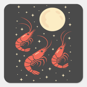 Funny Prawn Howling at the Moon Shrimp Lovers Square Sticker