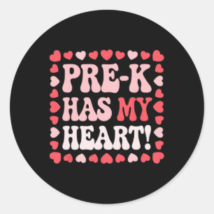 Funny Pre-k Has My Heart Cute Valentine Day Teache Classic Round Sticker