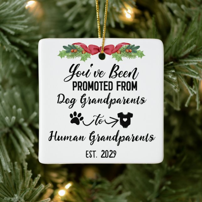 Funny Pregnancy Announcement for Dog Grandparents Ceramic Ornament (Tree)