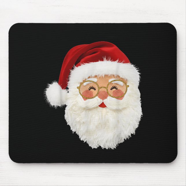 Funny Preppy Realistic Faux Yarn Santa Claus Merry Mouse Mat (Front)
