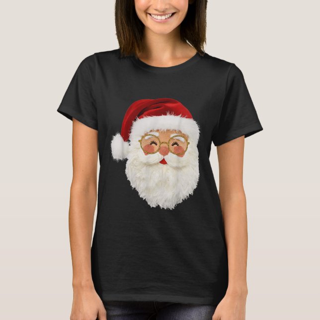 Funny Preppy Realistic Faux Yarn Santa Claus Merry T-Shirt (Front)