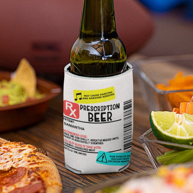 Funny Prescription Beer Warning Label Personalised Can Cooler (Creator Uploaded)