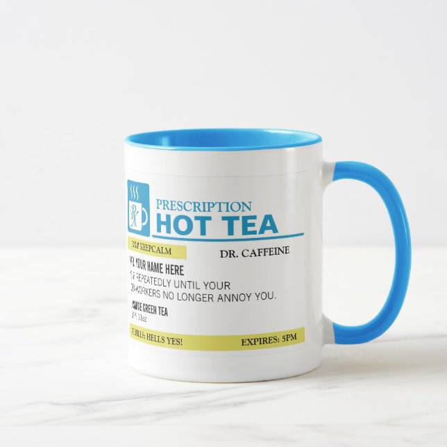 Funny Prescription Hot Tea - Light Blue Mug (Right)