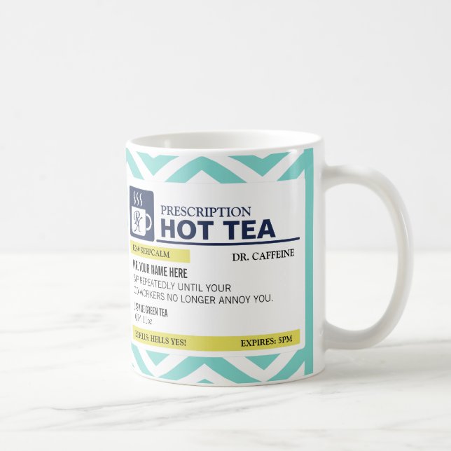 Funny Prescription Hot Tea with custom Monogram Coffee Mug (Right)