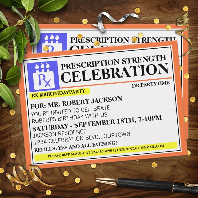 Funny Prescription Label Birthday Party Invitation (Creator Uploaded)