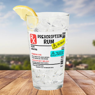 Funny Prescription Rum Warning Label Personalised  Glass