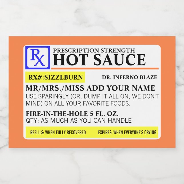 Funny Prescription Strength Food Label (Single Label)