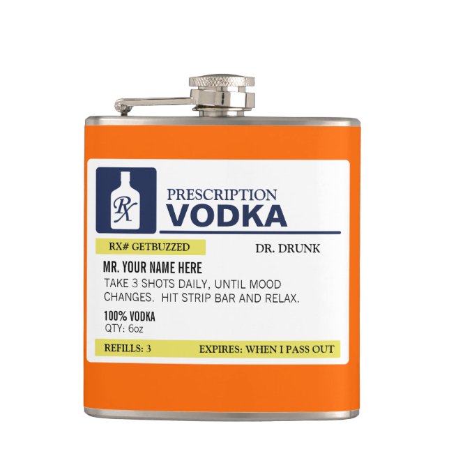 Funny Prescription Vodka Hip Flask (Front)