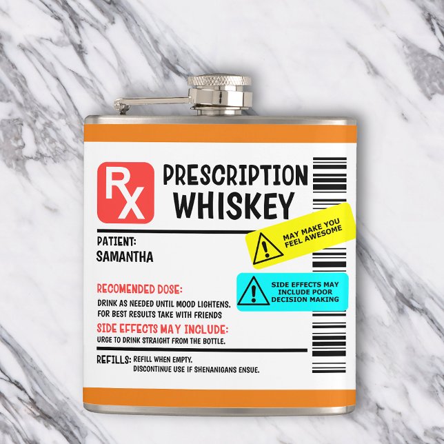 Funny Prescription Whiskey Custom Warning Label  Hip Flask (Creator Uploaded)
