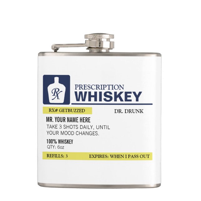 Funny Prescription Whiskey Hip Flask (Front)