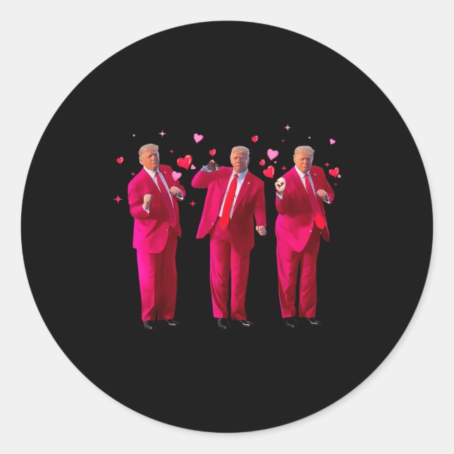 Funny President Trump Dancing Donald Trump Heart V Classic Round Sticker (Front)